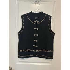 Tally-Ho 100% Wool Vest Blanket Stitch Frog Closure Folk Western L